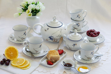 Tea porcelain service. Table setting