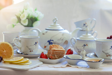 Tea porcelain service. Table setting