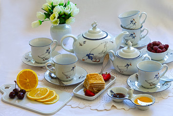 Tea porcelain service. Table setting
