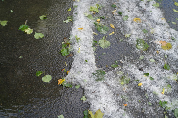 steet covered with hailstones after hailstorm