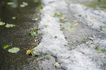 steet covered with hailstones after hailstorm