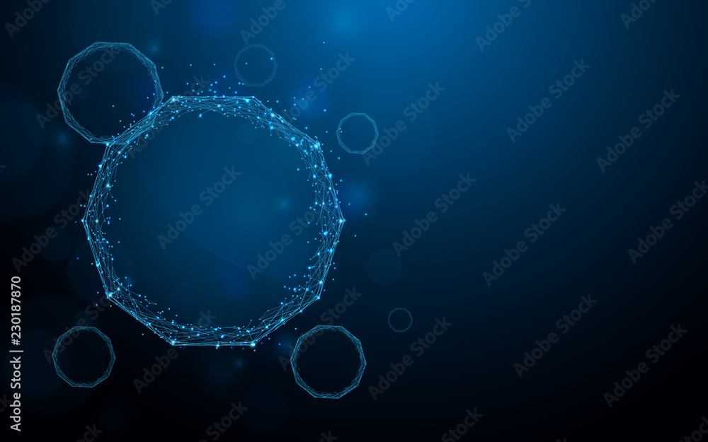 Poster molecule structure for science form lines, triangles and particle style design. illustration vector