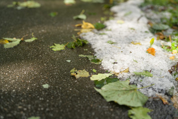 steet covered with hailstones after hailstorm