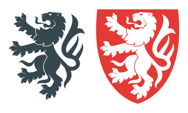 Vector illustration of black lion for heraldry or tattoo. Vintage design heraldic symbols and elements