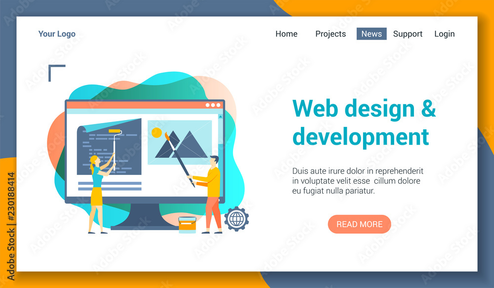 Poster flat design concept on web development theme. vector illustration mock-up for website and mobile web