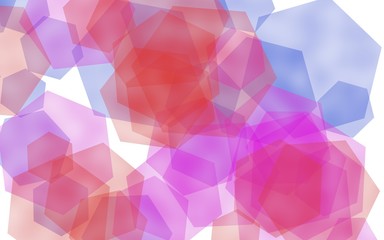 Multicolored translucent hexagons on white background. Pink tones. 3D illustration