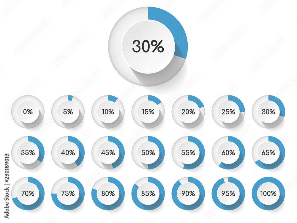 Poster set of circle percentage diagrams for infographics design elements