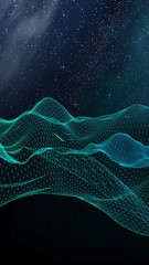 Abstract landscape on a dark background. Cyberspace grid. Hi-tech network. Outer space. Starry outer space texture. 3D illustration