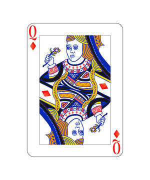 Queen of diamonds playing card with isolated on white