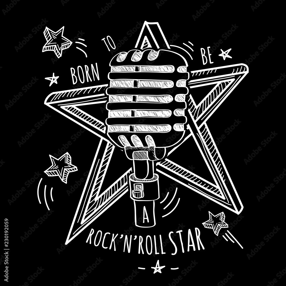 Sticker Rock star - hand-drawn black and white musical emblem 