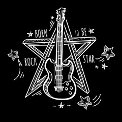 Rock star - hand-drawn black and white musical emblem 