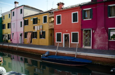 Colorful houses  and boats on Burano Island