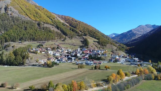 Little village of Curon Venosta. Trentino.
Aerial view 