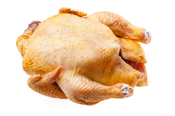 Raw turkey isolated Fresh chicken carcass. fowl on white background