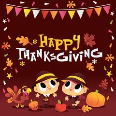 Cartoon Happy Thanksgiving Party
