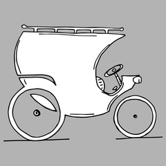 Crew carriage stroller. Vector illustration old car. Hand drawn vintage carriage car.