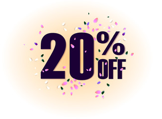 20 percent off discount promotion tag. Promo sale label. vector flares on white background. Vector illustration