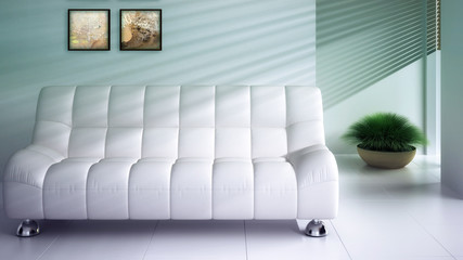 White couch and a abstract painting