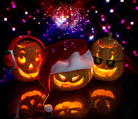 Funny Halloween Pumpkins dancing on the party.