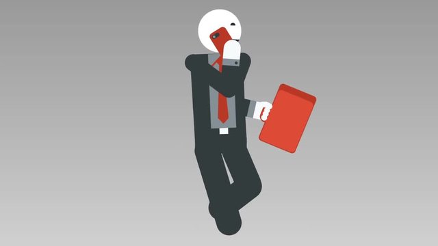 2d character walk cycle, seamless looped animation. Businessman run with bag and speak mobile. Alpha Matte. Full HD