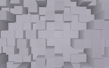 Abstract gray elegant cube geometric background. Chaotically advanced rectangular bars. 3D Rendering, 3D illustration