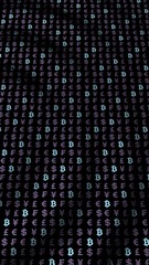 Bitcoin and currency on a dark background. Digital Cryptocurrency symbol. Wave effect, currency market fluctuations. Business concept. 3D illustration