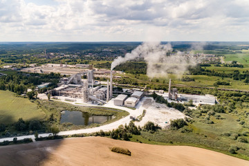Plant for the production of cement, clinker and gypsum. Aerial photography