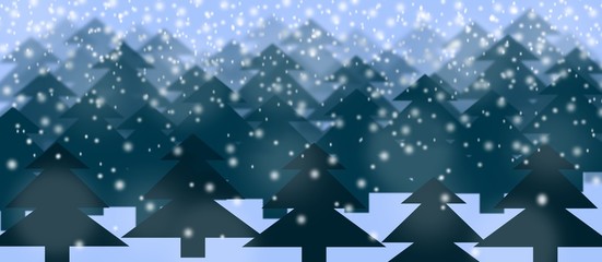 trees on a hill at falling snow background vector