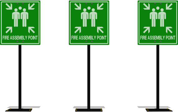 Set of Fire assembly point signpost on transparent background
