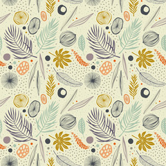 Cotton fabric Seamless tropical pattern with tropical plants and palm leaves.