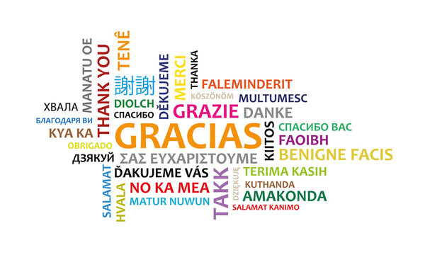 Word thanks in several languages and colors