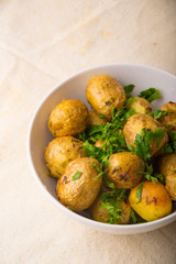 flavored baked potatoes with greens