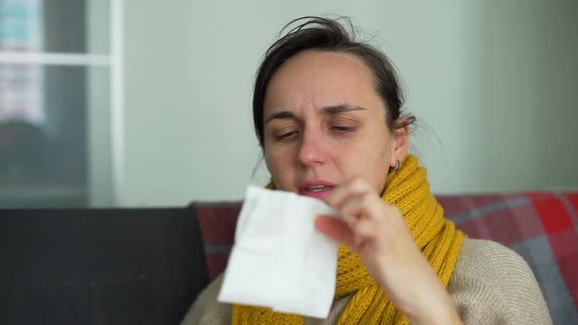 Woman Having Flu Cold and Drinking Tea