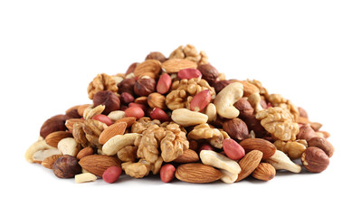 heap of mixed nuts isolated on white background