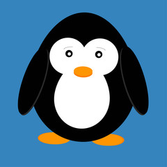 Vector illustration of cute cartoon penguin isolated on blue background. Animal from the cold continent, the Arctic inhabitant.
