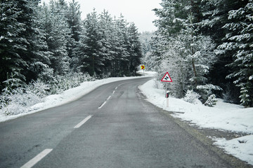 Winter road in the mountains