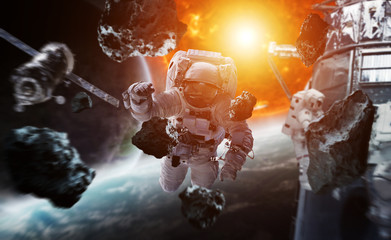 Astronaut floating in space 3D rendering elements of this image furnished by NASA