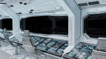 White clean spaceship interior background 3D rendering