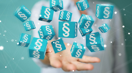 Businesswoman using 3D rendering law cubes