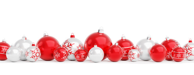 Red and white christmas baubles isolated 3D rendering