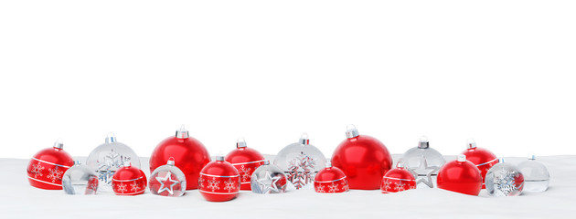Red and silver christmas baubles isolated 3D rendering