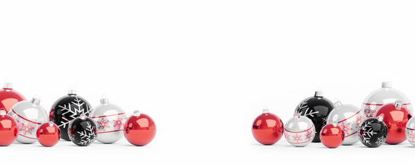 Red and white christmas baubles isolated 3D rendering