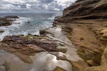 Water shaped rock formations near Lanai Lookout, Oahu, Hawaii