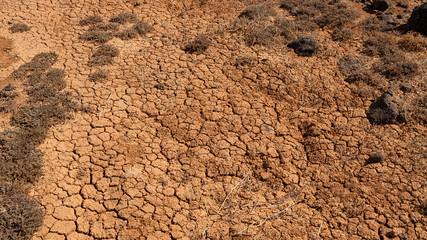 bare parched land with crackles after a drought