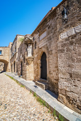 Empty street of knights (Ippoton) in City of Rhodes (Rhodes, Greece).