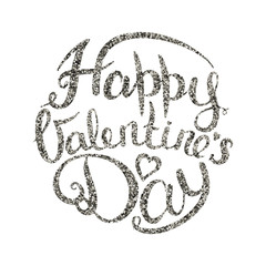 Happy Valentines Day. Calligraphic inscription in silver sequins. Vector illustration.