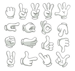 Fototapeta premium Cartoon gloved arms. Hand in glove character, motion hands. Vector isolated illustration collection