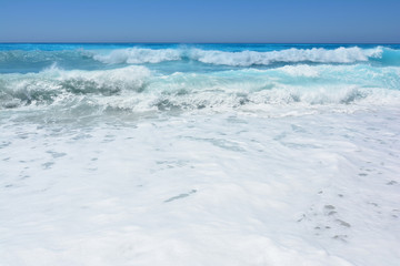 Fototapeta na wymiar Turquoise and white Lefkada waves