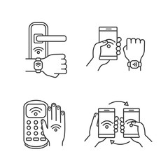 NFC technology linear icons set