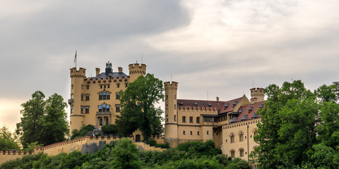 Fototapeta na wymiar Castle Hohenschwangau in the Morning - view from Hohenschwangau village